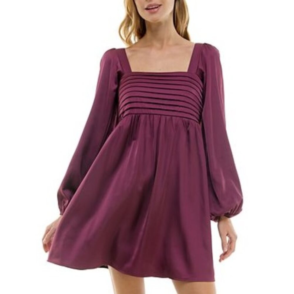 Abercrombie & Fitch Women XS Emerson Long Sleeve Purple Mini A-line Satin Dress